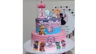 Bolo de dois andares - Patrulha Canina rosa - Guindaste caseiro - Karine Cakes