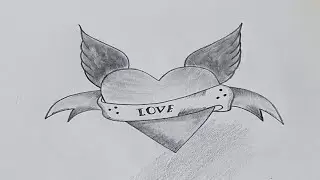 How To Draw A Heart With Banner !! ❤️