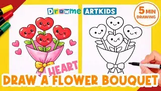 How to Draw a Heart Flower Bouquet 💖 | Easy 5 Minute Drawing for Kids