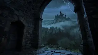 Rainy Medieval Castle Window View 4k - Cozy Thunderstorm Sounds, Ambience for Reading