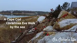 A quiet snowfall on a Cape Cod seashore | Christmas eve walk in New England | Christmas by the sea