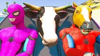 Танцы со всеми NPC в GTA 5 😂 Вечеринка супергероев &laquo;Паук-лошадь&raquo; и корова в машине