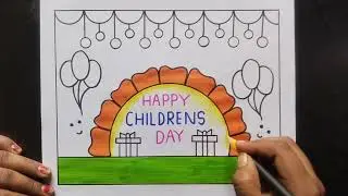 How to Draw Children&rsquo;s Day Poster Drawing / Easy Children Day Drawing / Children Day Poster Making 