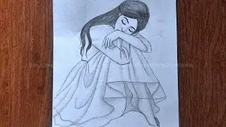 Sad girl pencil drawing || pencil sketch || tutorial step by step || drawing for beginner || រៀ​នគូរ