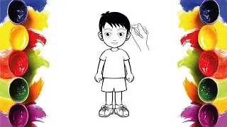 School Boy Coloring | Cute School Boy Coloring Page with Crayons | Mini Artists World