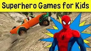 Cartoon COLORFUL CAR Stunts On Mountain Spiderman Video Game For Kids and More!