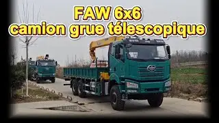 FAW 6x6 camion grue t&eacute;lescopique &agrave; plateau, camion &agrave; grue t&eacute;lescopique , 12T grue mont&eacute;e sur camion