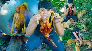 Technology Skills Food - Amazing cooking duck in wild - dog Eating delicious