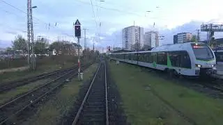 Cabride train; Entering Wesel station (from Wesel Feldmark) (20240403; speed 10x)