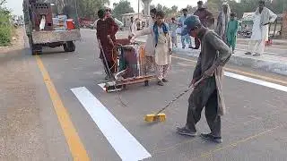 Road Line Marking Zebra Crossing work At Sindh Pakistan