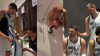 Nikola Jokic makes Wemby sign his jersey with an alien and slaps Luka Doncic at ASG 😂