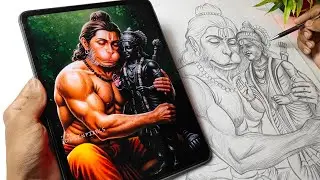 Lord Hanuman Drawing, Hanuman Jayanti Drawing, Hanuman Ji with Ram Drawing