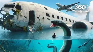 360&deg; Airplane Crash to Island with Giant Snake and Zombie Ship VR 360 Video 4K Ultra HD