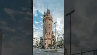 The Eschenheim Tower timelapse hyperlapse. Historic city gate in Frankfurt, Germany.