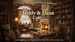 Cozy Teddy Bear Caf&eacute; Ambience with Luna 🐱 Fireplace & Snow | Warm Piano | Hearthside Dreams | 1 Hour