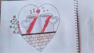 Friendship day drawing / Best Friend drawing on Cup - Pencil sketch / Heart shape Cup Drawing