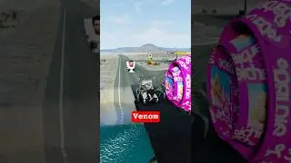 Spiderman & Frog & Spongebob & Venom & Skibidi & Sonik&Sprunki& Bollard Realistic Crash at Fuel Stop