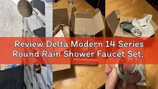 Review Delta Modern 14 Series Round Rain Shower Faucet Set, Brushed Gold Shower Head and Handle Set,
