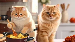 A cute cat cooking fish curry🍛🍛