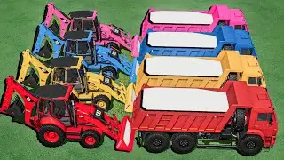 Trucks With COLORS - LIME SHOW with CAT Backhoe Loader - Farming Simulator 22
