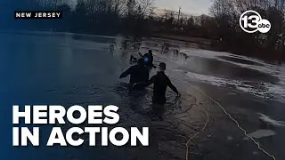 СМОТРИТЕ: Полицейские спасают мальчика из замерзшего пруда после того, как он провалился под тонк...