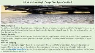 Is It Worth Investing In Garage Floor Epoxy Solution