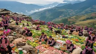 The traditional Hmong livestock market is held near the Lunar New Year, featuring local specialties