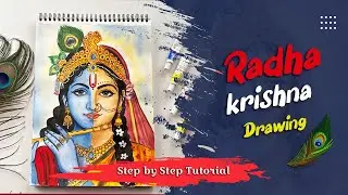 How to Draw Radha Krishna, Radha Krishna Drawing, Watercolour Drawing Tutorial 