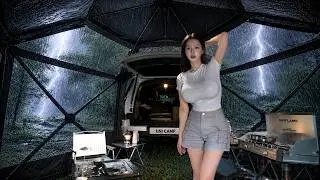 ☔Heavy Rain Camping with Luxury Car Tent⚡️ Rain & Thunderstorms ASMR