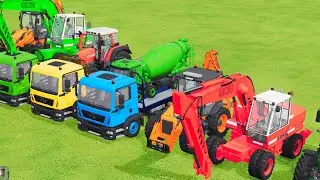TRANSPORTING EXCAVATOR MIXER TRUCK TRACTORs Backhoe loaders with truck in Game FARMING SIMULATOR 22