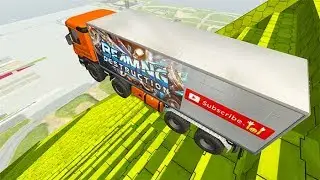 Beamng Drive - Stairs jump down from yellow stairs with cars