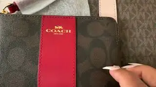 💄💋💄 COACH CORNER ZIP WRISTLET / MINI SKINNY ID CASE / BROWN AND RED 💄💋💄