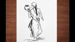 How to draw Indian woman // woman figure drawing // easy woman drawing // sketch of woman
