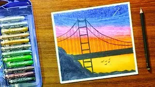 Golden gate bridge scenery drawing with oil pastel - Step by step.