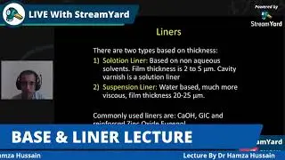 Base and Liner | Lecture By Dr. Hamza Hussain | Operative Dentistry Lectures