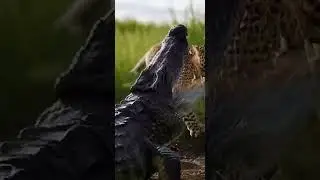 Leopard vs Crocodile #leopard #crocodile #animalshorts