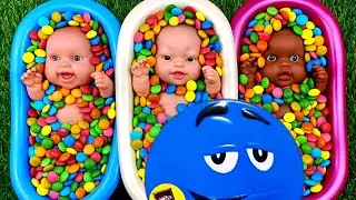 Full of 3 Rainbow BathTubs Candy with M&M's & Magic Slime Cutting Video