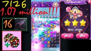 Candy Crush Saga Level #7126 16 shells nearly impossible double color bomb combo 1.07 million!!!