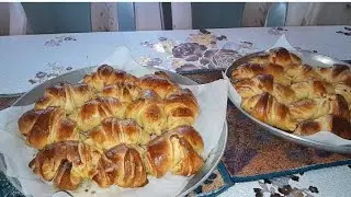 Tasty peanuts, cashewnuts & raisins croissants for breakfast 