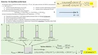 TERMspé. Exercice : équilibre acide-base (quotient de réaction et taux d'avancement final)