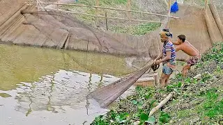 Fishing Using Casting Nets | Native Fishing with Nets in Village Canals During Monsoon Season