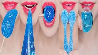 ASMR BLUE EMOJI FOOD kohakuto water bubble gum rock candy sprinkle honey jelly mukbang eating sounds