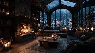 Snowy Wind and Crackling Fireplace Sounds for Deep Sleep, Winter Calm and Night Relaxation Ambience