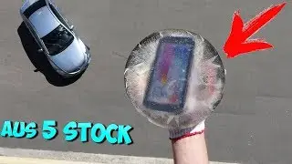 WAS PASSIERT WENN MAN ein HANDY einfriert und aus dem 5 STOCK schmei&szlig;t? EXPERIMENT