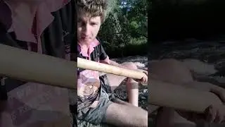 Playing On A Self-Made Bamboo Didgeridoo Against The Fast Flow Of The Rapids, Key Of 432hz B