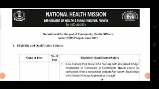 CHO| community Health Officer | Punjab Recruitment 2021