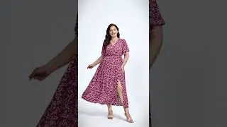 Plus Floral V Neck Elastic Waist Ruffle Midi Dress