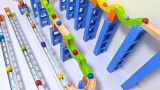 Marble Run Race ☆ TrixTrack Wave Slope & 4-Level Steel Rail Bridge Course