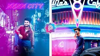 Neon City PicsArt Mobile Photo Editing | Cyber Punk Neon City PicsArt Photo Editing |