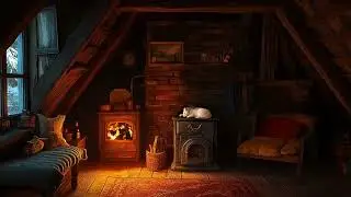 Warm Cabin Night During a Snowstorm with Gentle Fire Sounds to Help You Sleep